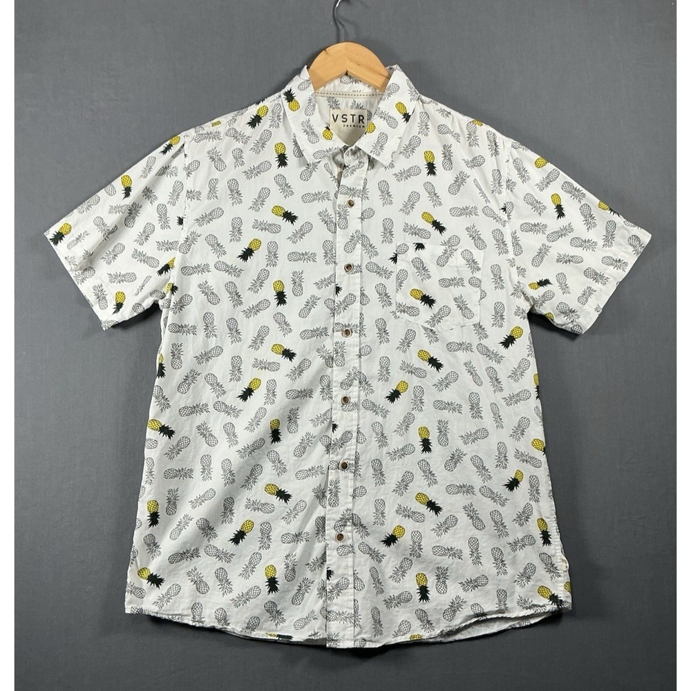 VSTR Premium Men's Size L White Short Sleeve Button Up Pineapple Shirt